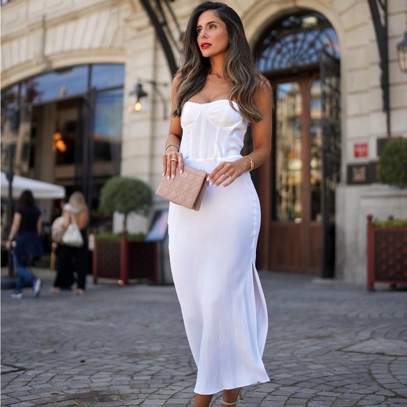 Zara dress midi satin wedding corset rhinestone party shower bridal cocktail - Picture 3 of 16